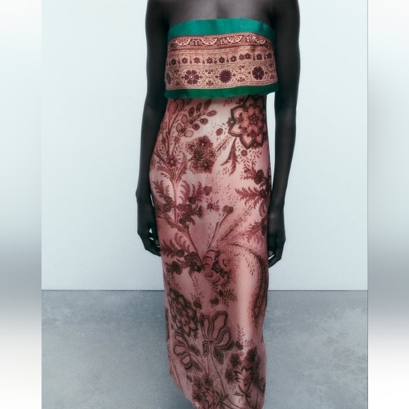 Zara Printed Strapless Midi Dress - Picture 3 of 16